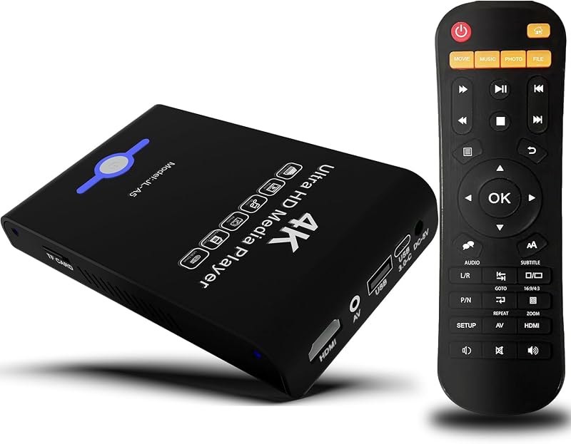 4K Ultra HD Media Player & HDD Enclosure 2-in-1,Digital Signage, Play H.265/HEVC H.264/AVC MP4 MKV Videos,MP3