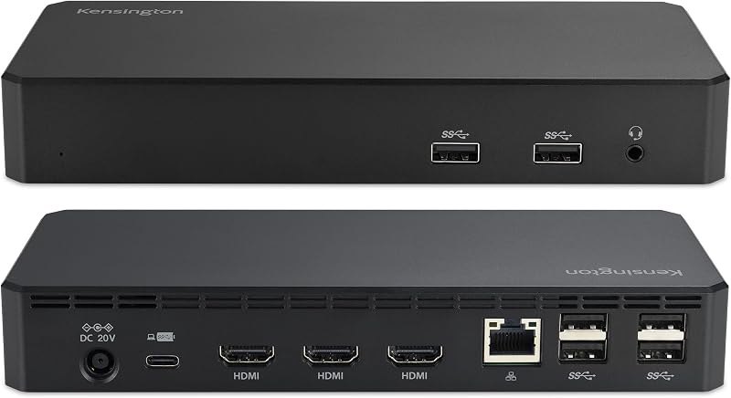 Kensington SD4760P 11-in-1 USB-C Docking Station Triple Monitor DisplayLink Docking Station, 3xHDMI, 100W Charging for
