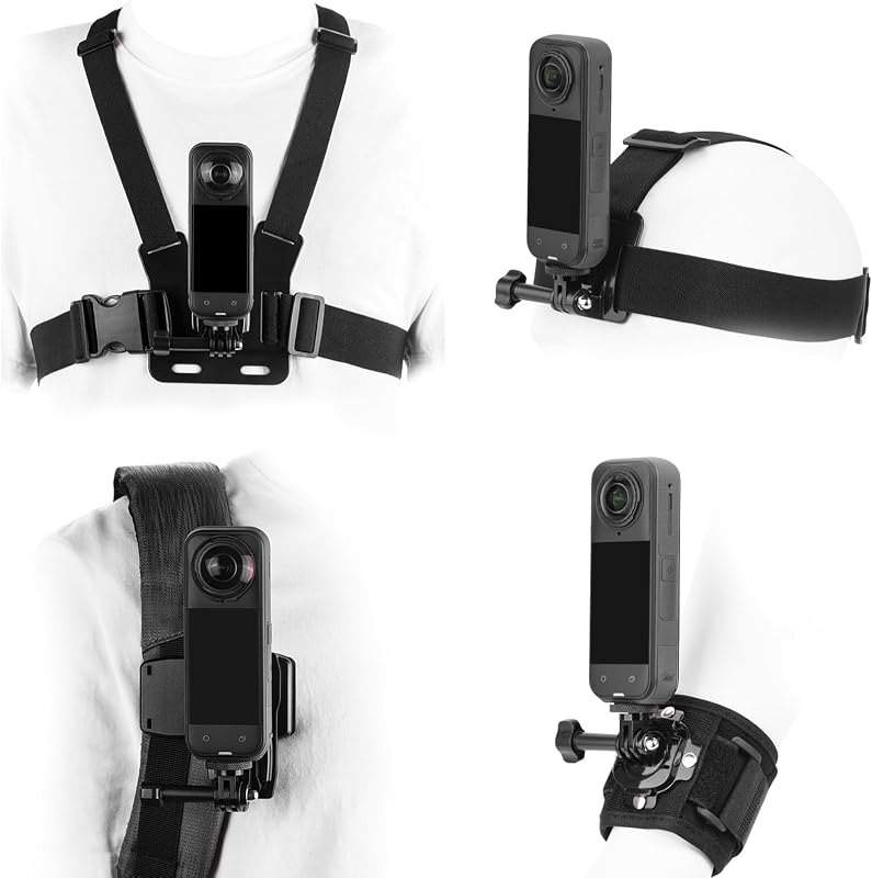 BRDRC Accessories Kit for Insta 360 X5 X6 X4 Air, Chest Mount Head Strap Harness Backpack Clip Holder Wrist Strap
