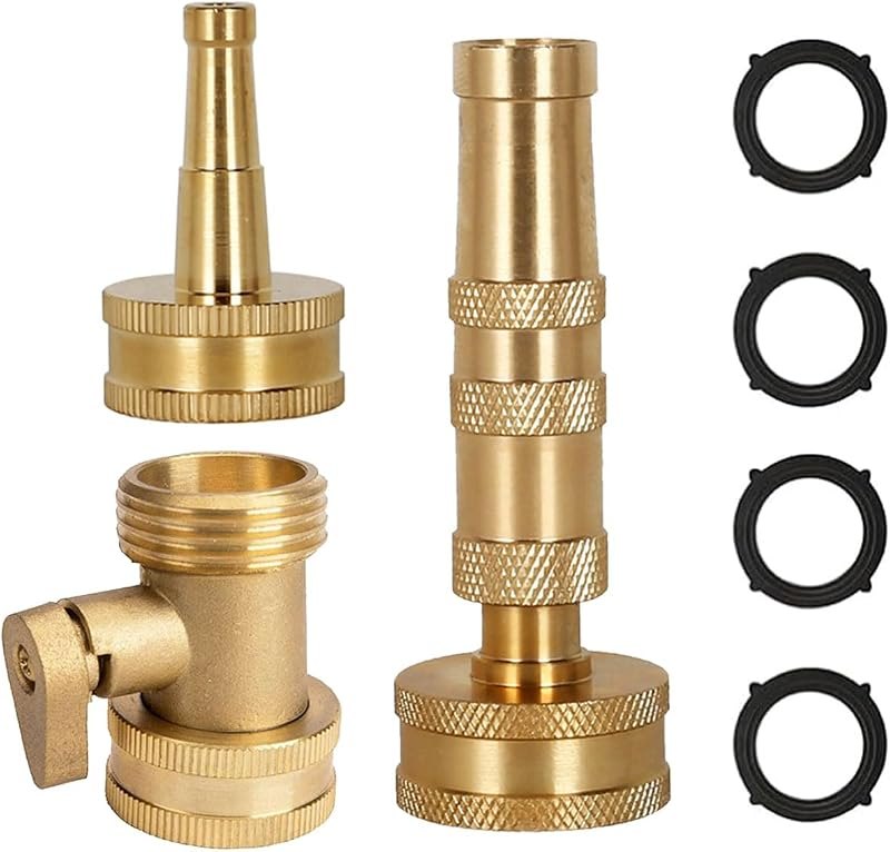 Heavy-Duty Brass Garden Hose Nozzle High Pressure 3 Pack Set with Adjustable Spray & Valve Control for Gardens, Lawns