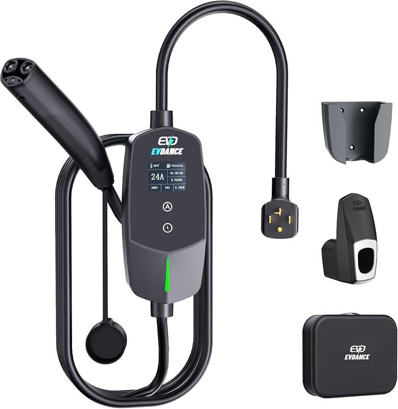 EVDANCE Level 2 EV Charger for Tesla Models, 24Amp 240V NEMA 14-30 Plug, 25FT Cable with Remote-Open Charge Port