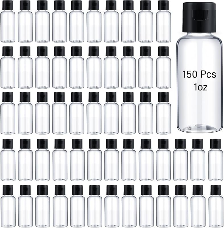 Mimorou 150 Pcs 1oz Travel Bottles Bulk for Toiletries Clear Small Travel Size Bottles Bulk Refillable Empty