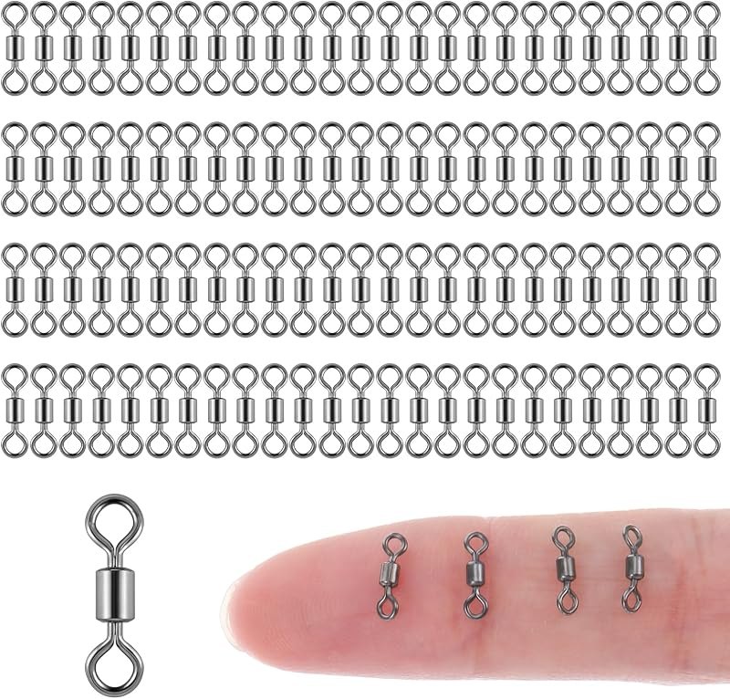 InnoHHustle 100 PCS Micro Swivels for Fly Fishing, Stainless Steel Swivels Fishing Tackle Small Rolling Barrel Swivel