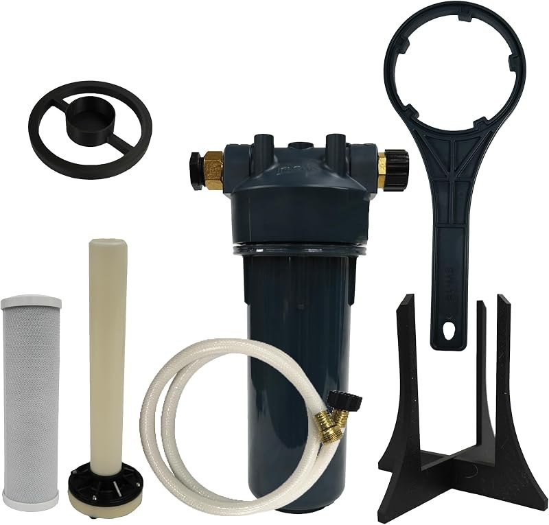 On The Go Water Softener Salt Regeneration Kit, 10" x 2.5" Housing with Carbon Filter, Garden Hose and Installation