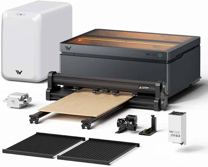 WECREAT Vision Pro 45W Laser Engraver and Cutter with 2W Switchable Laser Module, 137" Conveyor Feeder, AirGuard Ultra