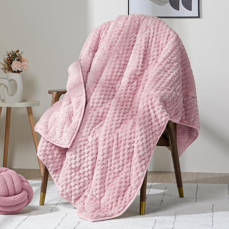 Fleece Weighted Blanket for Adults 60" x 80" 20lbs Fuzzy Blankets, Pink