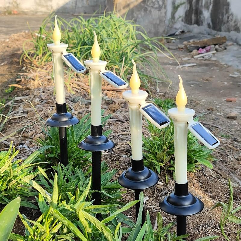 Solar Taper Candles Outdoor Waterproof, 6 Packs Rechargeable Flickering LED Tapered Candlestick with Holders Dusk to