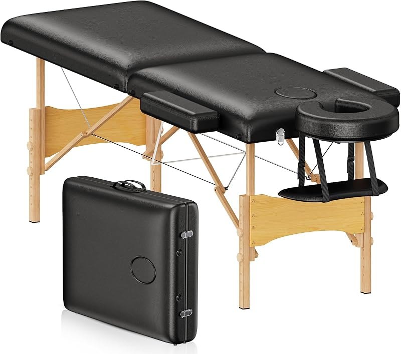 Brelley Massage Table Portable Wooden Lash Bed 2-Fold Tattoo Bed, Black — best massage floor stand for massage floor