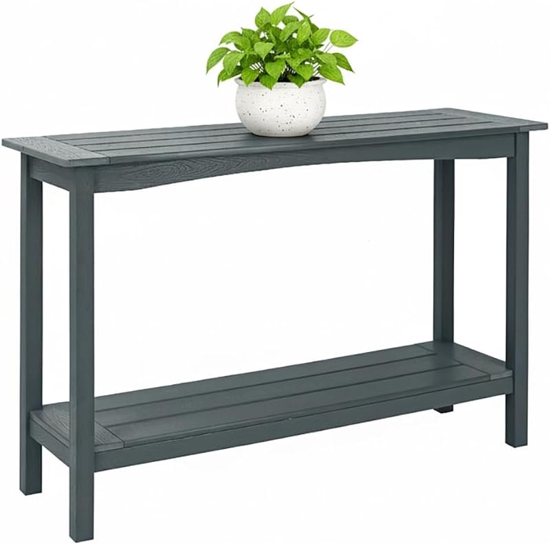 Weatherproof HIPS Outdoor Console Table, 48'' 2-Shelf Side Table Indoor/Outdoor Use, Multifunctional Buffet Table Bar
