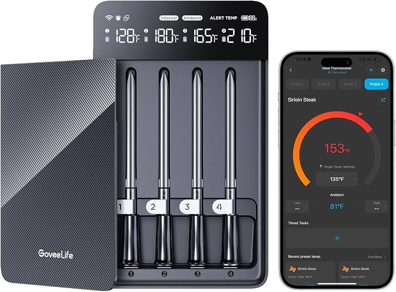 GoveeLife Smart Wireless Meat Thermometer Digital 4 Probes with App Alarm — best bbq thermometer probes for bbq