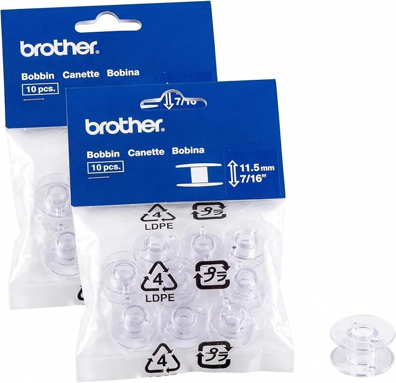 Brother Sewing and Embroidery Bobbins, SA156,Clear, 11.5 mm, 10 Count (Pack of 2) — sewing clear bobbins for bobbin ring