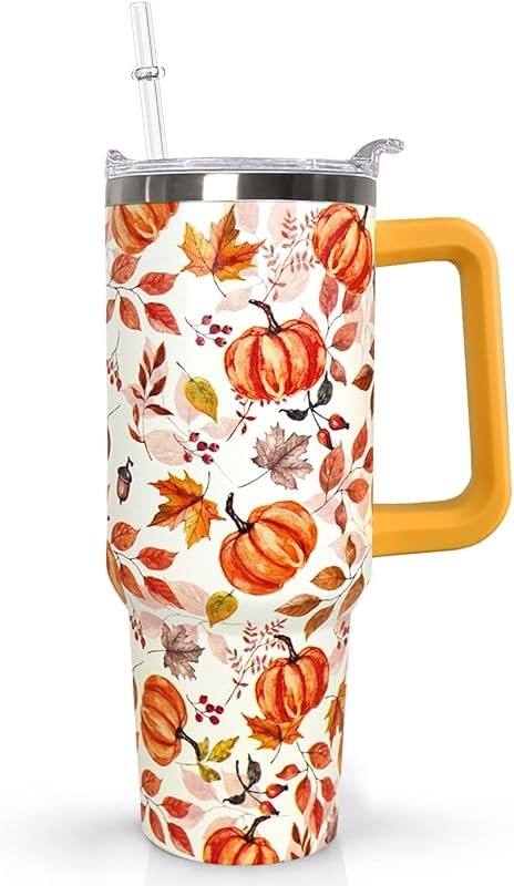 Ceovfoi 40 oz Fall Pumpkin Tumbler Insulated Stainless Tumbler, Autumn Travel Coffee Cup Water Bottle, Fall Stuff