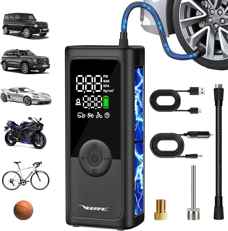 Tiny Pump Mini Bike Tire Pump - Max 120PSI Portable Electric Bicycle Air Pump with Auto Stop - Bicycle Inflator with
