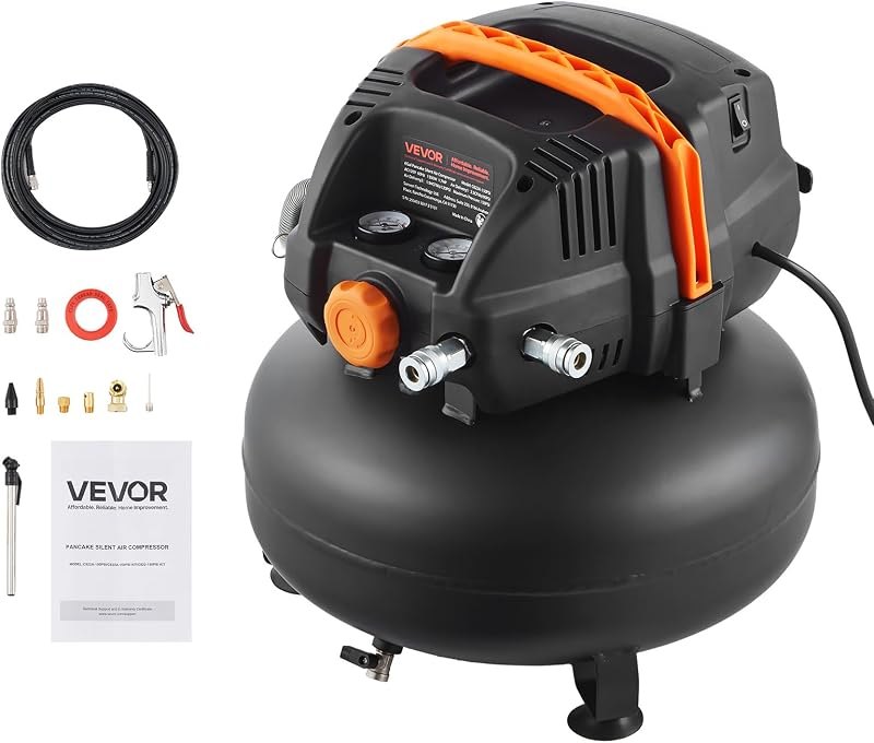 VEVOR 6 Gallon Air Compressor, 1.7HP 2.3CFM@90PSI Portable Pancake Air Compressor & 150PSI Max Pressure, 12-Piece