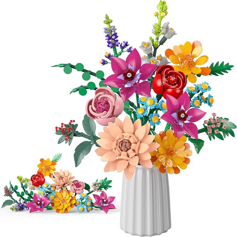 Ancesfun Flowers Bouquet Building Set, 891 PCS Artificial Wildflower Botanical Collection Kit for Women Kids Girls