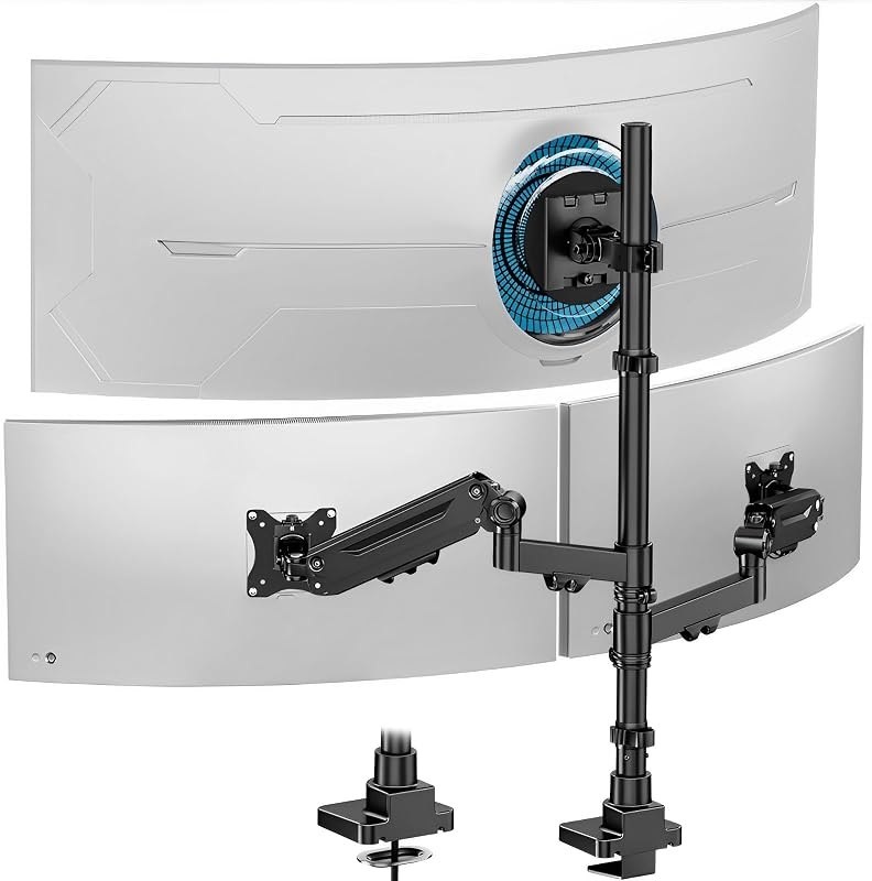 Triple Monitor Mount up to 49 inches, Fully Adjustable Heavy Duty 3 Monitor Arm with Gas Spring, Desk Mount for 3