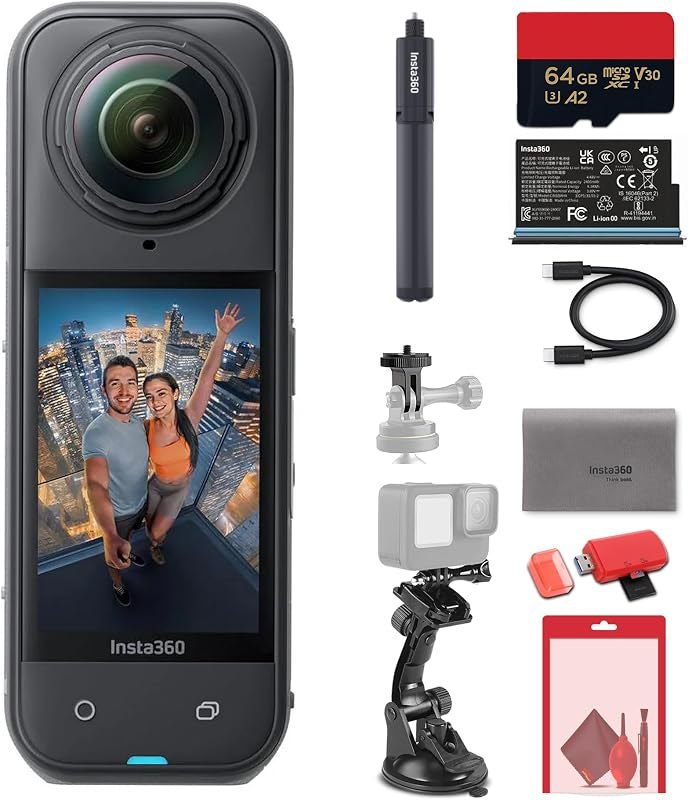 Insta360 X5 8K 360 Waterproof Action Camera, 1/1.28" Sensors, Replaceable Lenses, PureVideo AI, 185-Min Battery Life