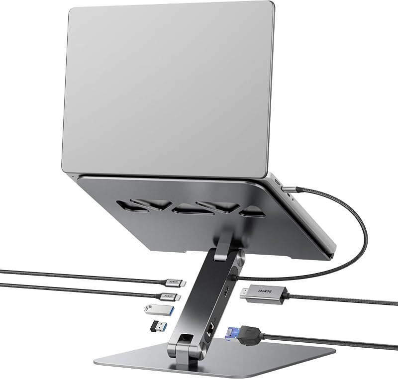 BENFEI Laptop Stand with USB C 6in1 Docking Station, HDMI 4K@60Hz,Gigabit Ethernet, 100W Power Delivery, 10Gbps 1*USB