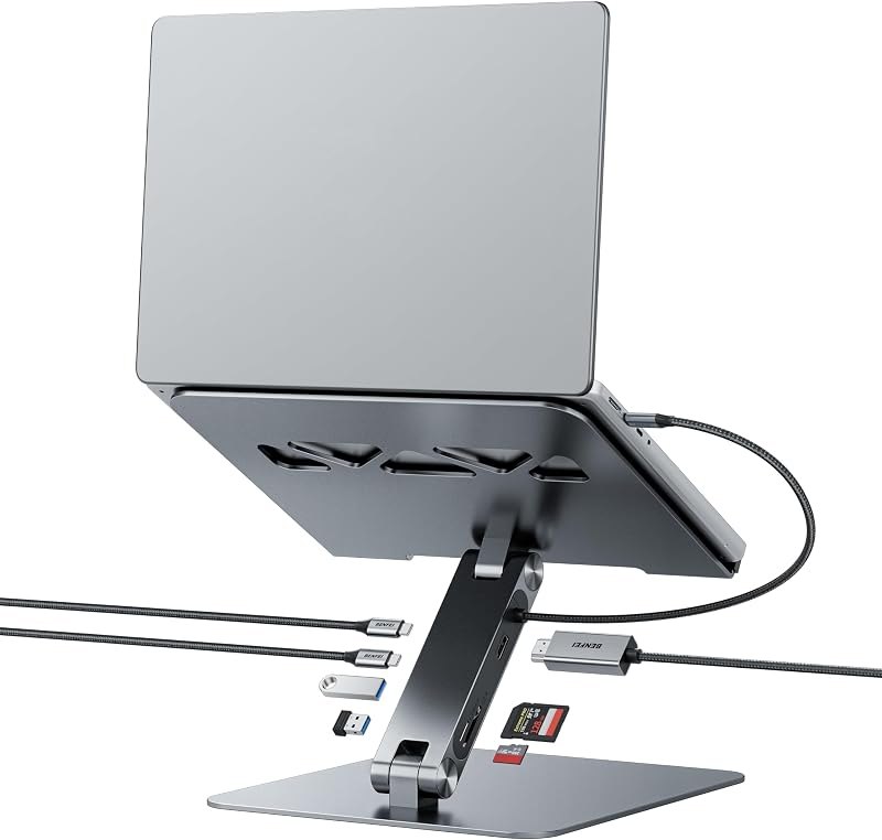 BENFEI Laptop Stand with USB C 7in1 Docking Station,HDMI 4K@60Hz,1*SD 1*Micro SD,100W Power Delivery,10Gbps 1*USB C