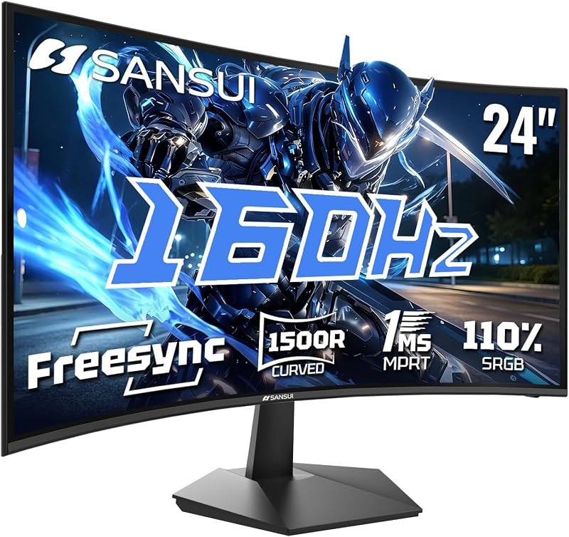 SANSUI 24 Inch Curved 160Hz Gaming Monitor,1500R Curved Gaming Monitor — computer USB-C monitor for computer usb monitor