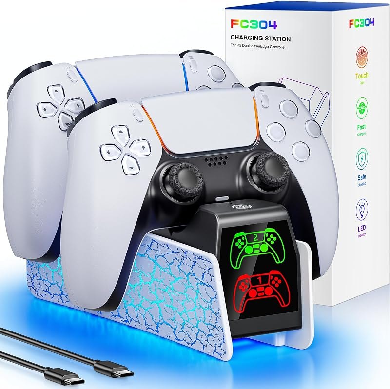 Charging Station for P S5 Controller, Fast DualSense Charger Dock with RGB Touch Control, Controller Indicator Light