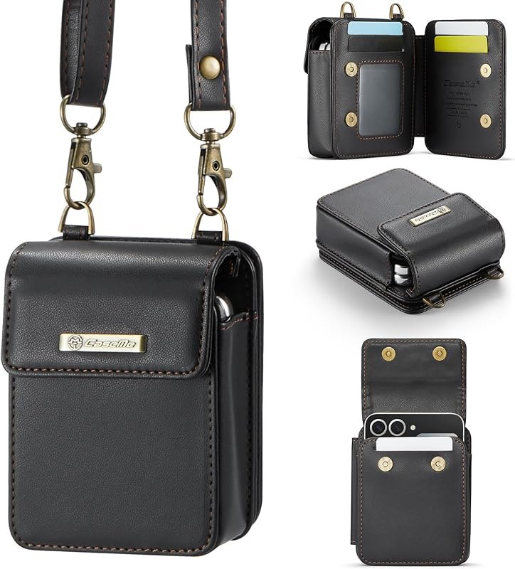 for Galaxy Z Flip 7 7 FE 6 5 4 3 Phone Case Wallet Crossbody, RFID Blocking Card Holder Magnetic Snap PU Leather Mini