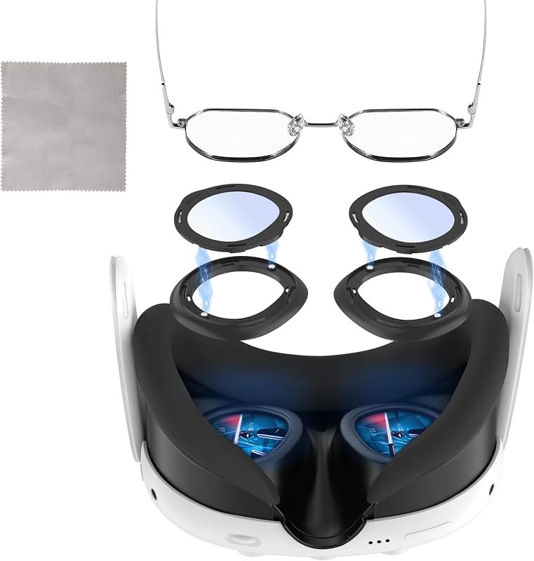 Blue Light Blocking Glasses for Meta Quest 3 with Anti Fog Wipe, Lens Protector Kit for Oculus Quest 3, VR Glasses
