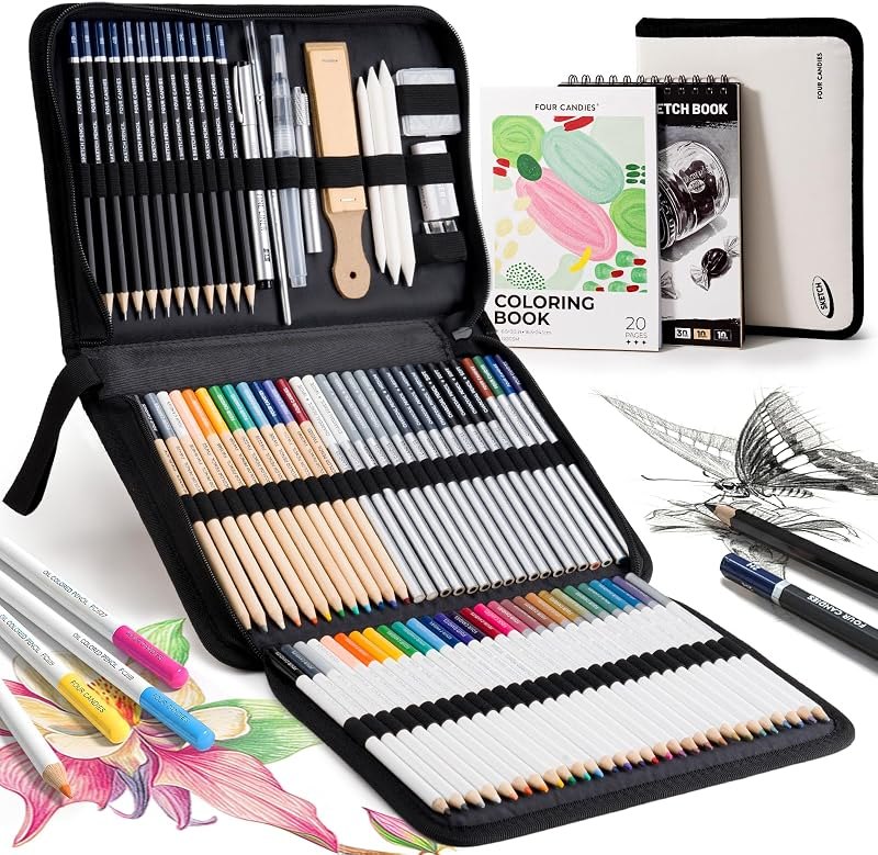 Four Candies 85 Pack Sketching Kit for Artist Gifts & Art Supplies — Books kit for books