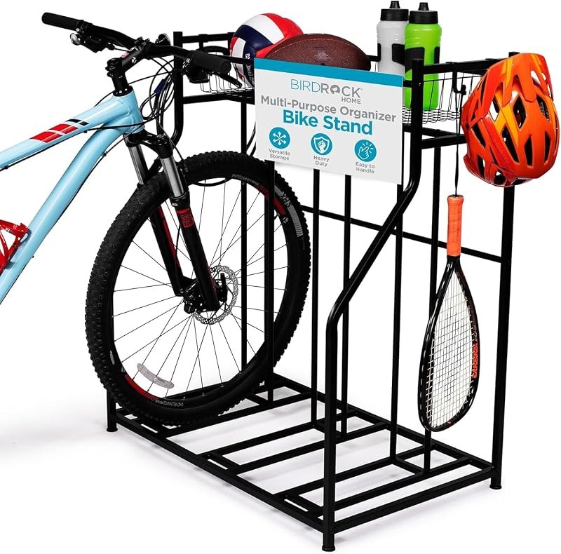 BIRDROCK HOME Bike Rack Garage Storage Floor Stand - Freestanding Organizer for Outdoor Yard - Upright Wall Mount for