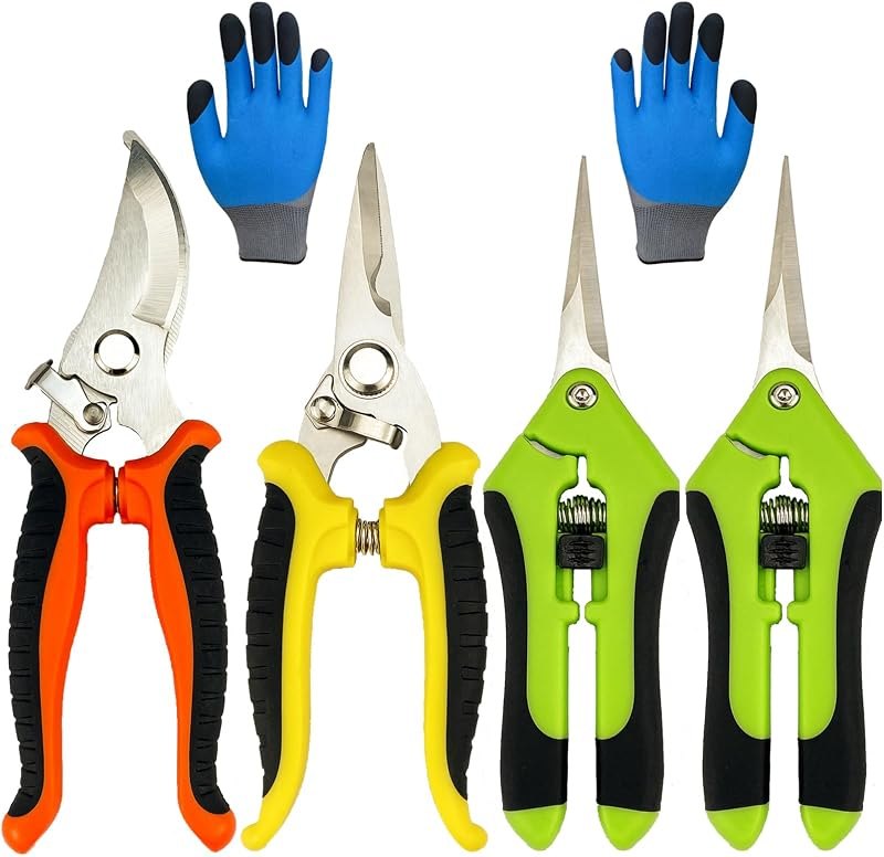 Pruning Shears, 5 Pack Garden Shears with Gardening gloves, Clippers Handheld, Stainless Steel Garden Snips, Lengnoyp