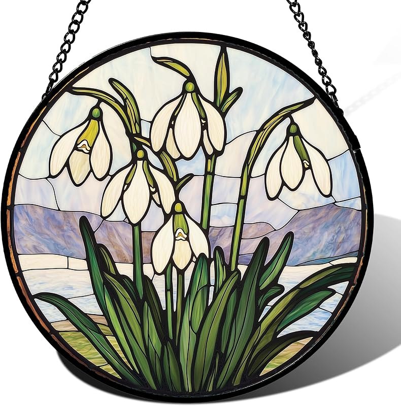 Snow Drop Flower Stained Glass Window Hanging Decor Gifts for Women 7.8" — best snow work light for snow work light