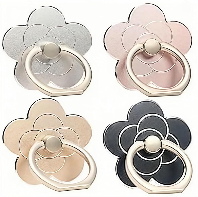 4 Pcs Cell Phone Ring Holder Flower,360 Rotate and 180°Angle Adjustable Metal Finger Ring Socket Grip Kickstand for