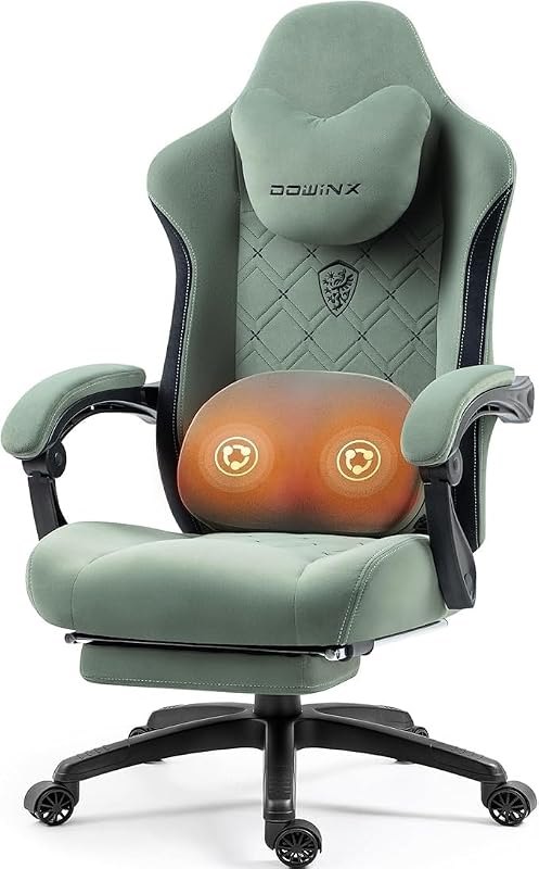 Dowinx Fabric Gaming Chair with Heated Massage Lumbar Support, Game Chairs for Adults, Big and Tall Gamer Chair with