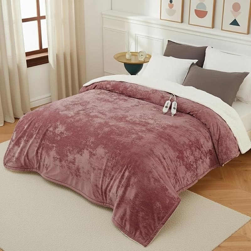 GarveeHome King Size Electric Blanket with Dual Control, Pink Heated Blanket King, Velvet Soft Cozy Heating Blankets