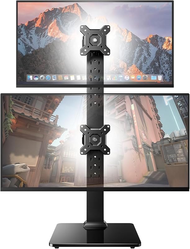 Dual Monitor Stand for 13 to 34 Inch, Max Load 44 lbs, Vertical Monitor Mount, Freestanding Monitor Riser with Swivel