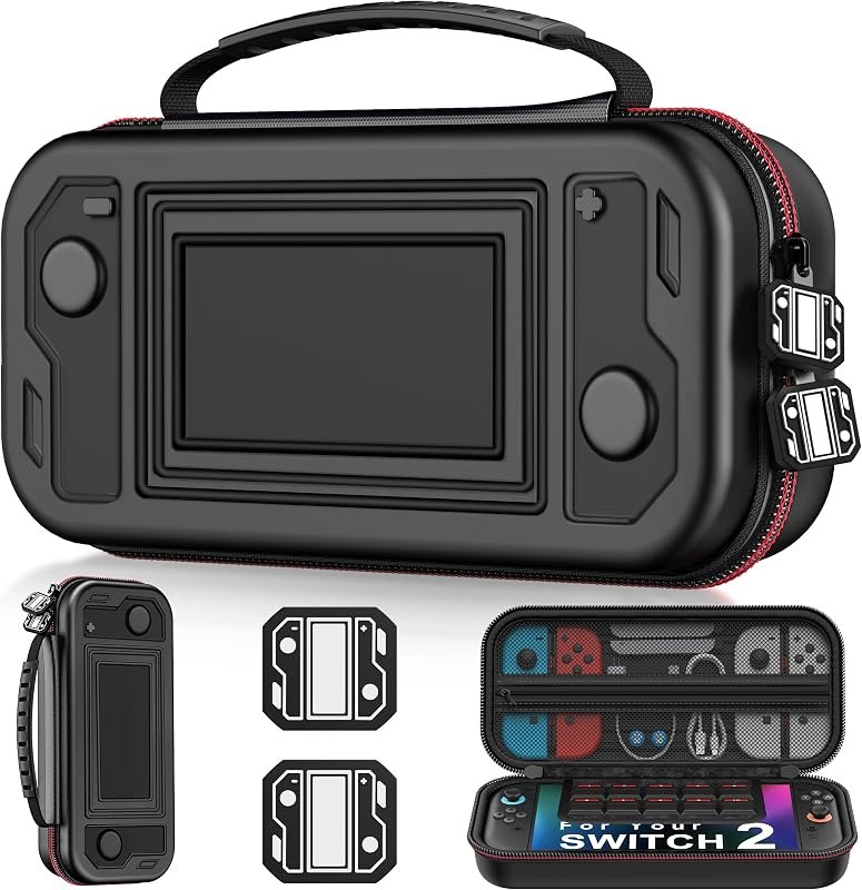 Larstylee Switch 2 Carrying Case with Protective Hard Shell, Game Card Slots, Mesh Pocket for Nintendo Switch 2