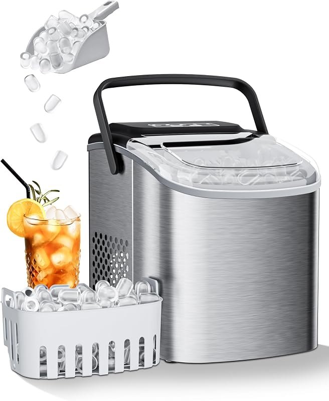 Countertop Ice Maker Machine 26lbs/24H, Bullet Ice Makers in 9PCS/7Min — best countertop nugget ice for countertop
