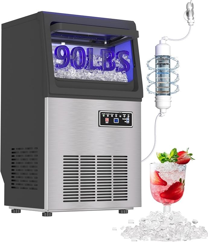Commercial Nugget Ice Maker Machine 90LBS/Day with 15LB Storage Bin — nugget ice maker cleaner for nugget ice maker