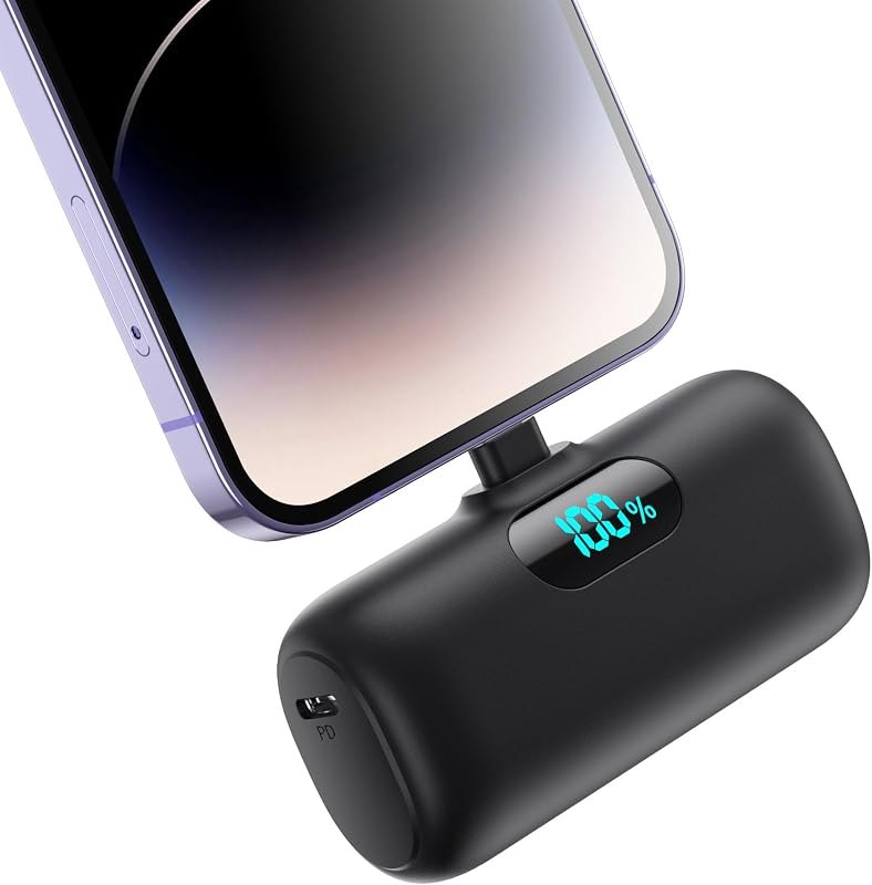 Mini Portable Charger for iPhone 14/13 Series,Upgraded 5000mAh PD Fast Charging Battery Pack,LCD Display Cute Power