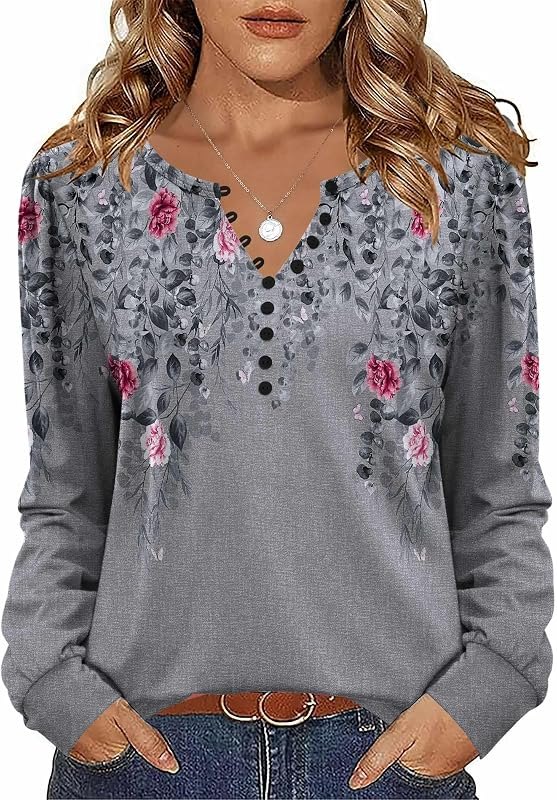 Fall Tops for Women Long Sleeve Button Up Shirts Floral Tunics V Neck Pullover Blouse — Items from Amazon Haul