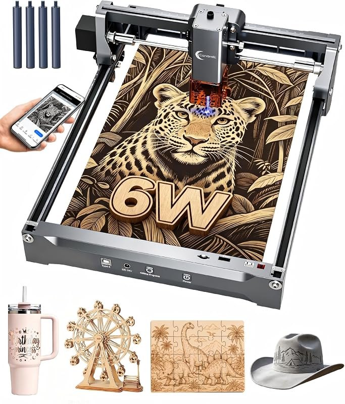 6W Laser Engraver for Beginners, K15 Pro APP Control 4K HD A4 Lazer Engraving & Cutting Machine for Wood Metal Leather