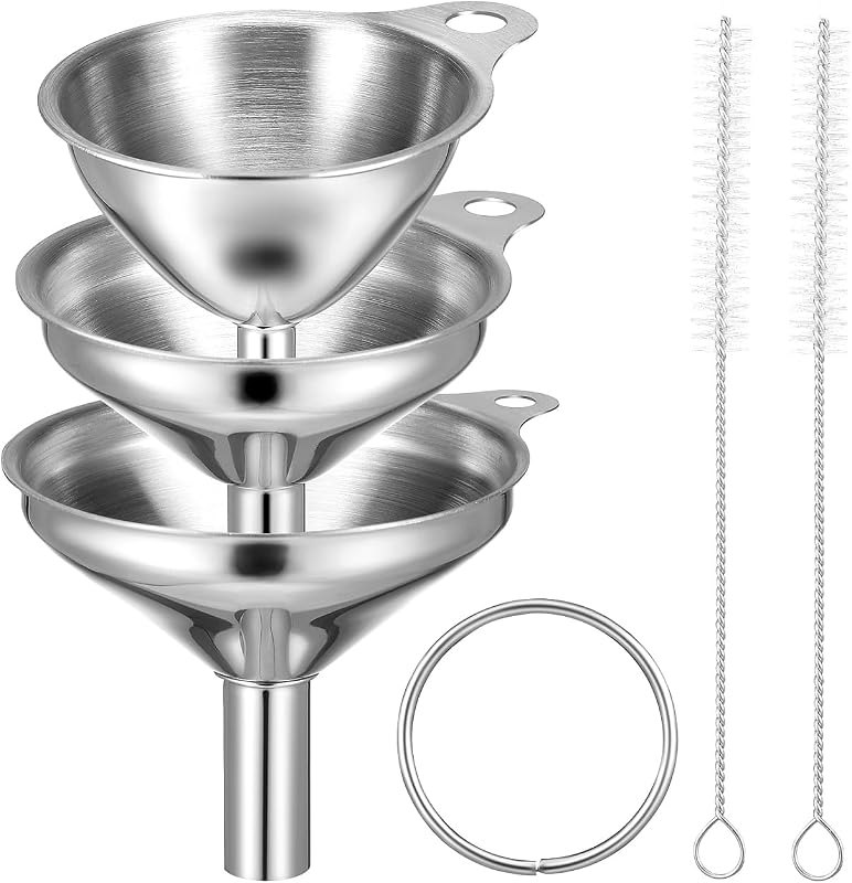 PRETYZOOM Stainless Steel Wine Funnel Oil Dispenser Brush Kitchen Funnel Cleaning Kit — best wine cleaning kit for