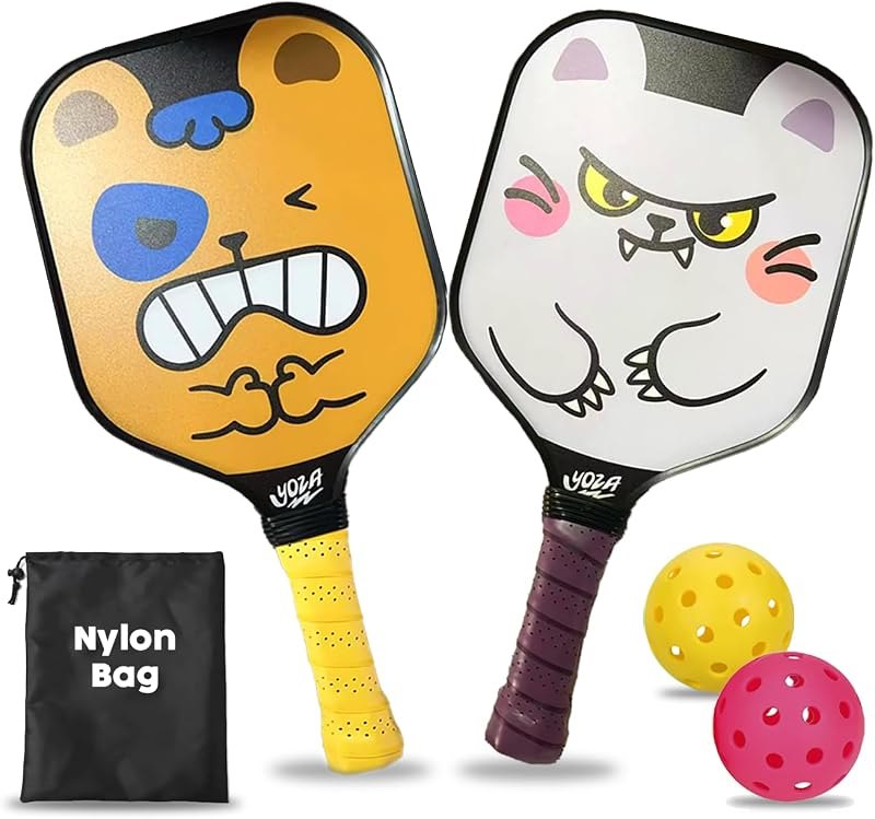 Kids Pickleball Paddle Set of 2 - Includes 2 Pickleball Paddles with 2 Balls, Lightweight, Fiberglass, Better Control