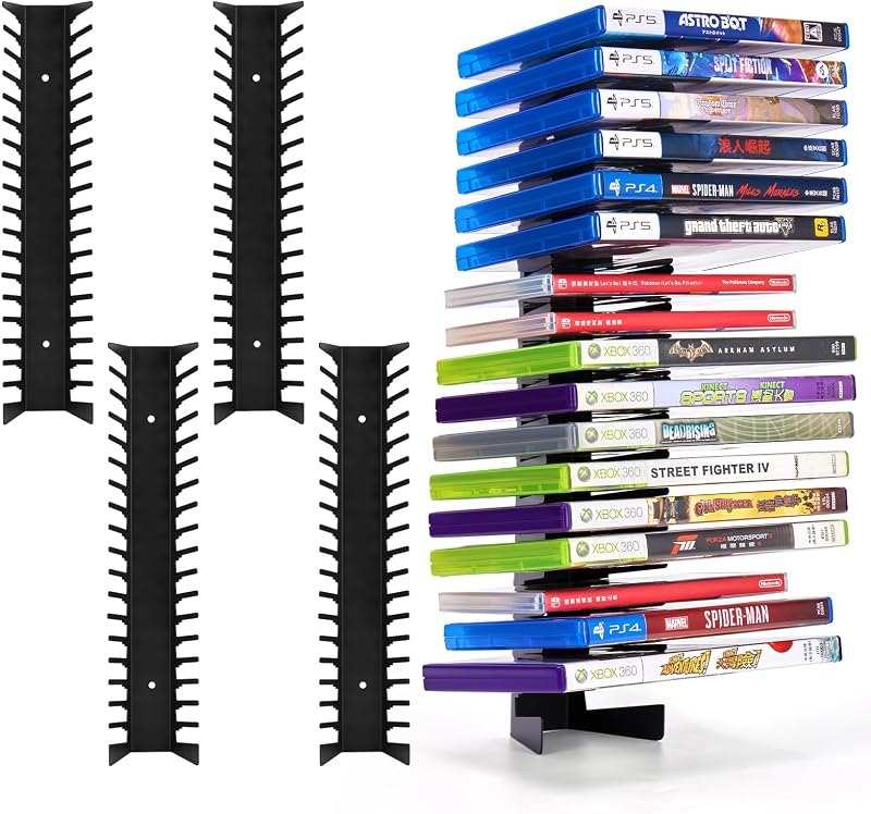 4 Pack Video Game Case Storage Wall Mount - Holds Up to 72 Disc Boxes,Metal Wall Mounted Game Case Holder for