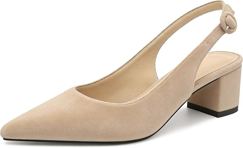 Slingback Heels Women Block Low Heel Pointed Toe Pumps Ankle Buckle Office Dress Suede Shoes 2 Inches — kitten heel