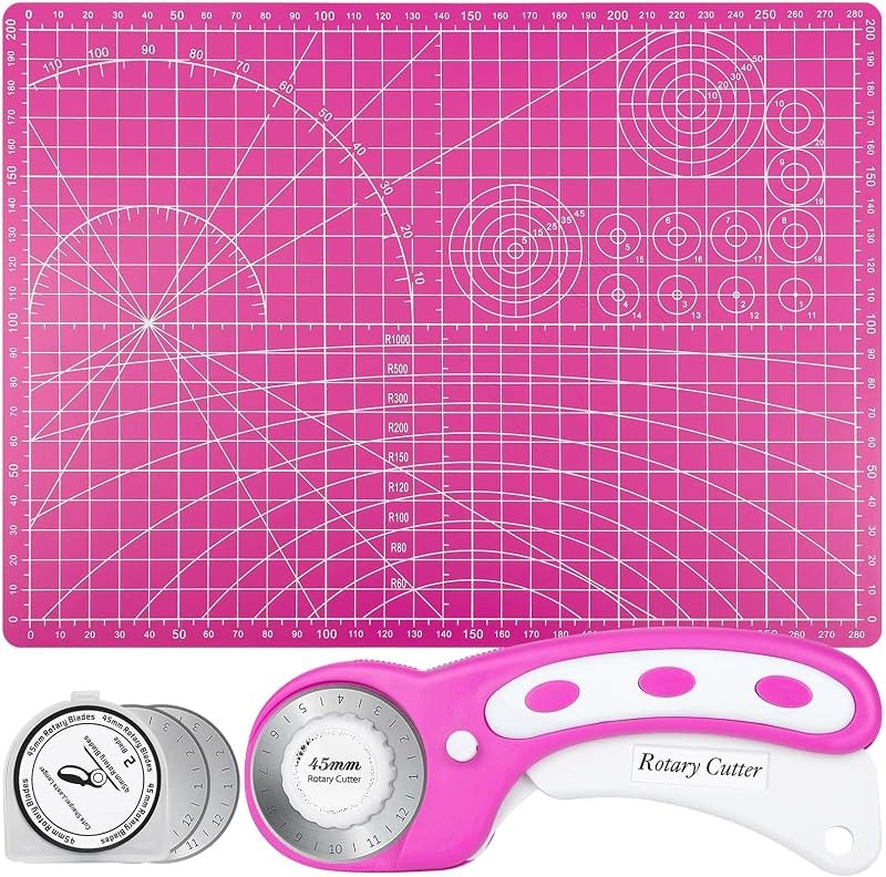 Rotary Cutter and Mat Set, Audab Self Healing Sewing Mats Shirt Cutter 45mm Fabric Cutter Wheel with 2 Blades Rotary