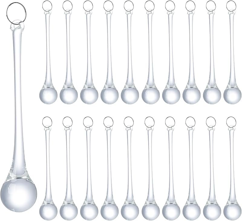 LONGWIN 20pcs 4inch Clear Crystal Glass Teardrop Ornaments for Christmas Tree, Chandelier Crystals Replacement Parts