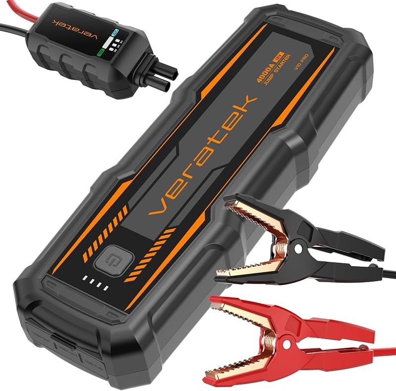 ReelCharge - Veratek V10 Pro 4000A Car Battery Jump Starter Portable (10.0L Gas & 8.0L Diesel) — lithium jump box for