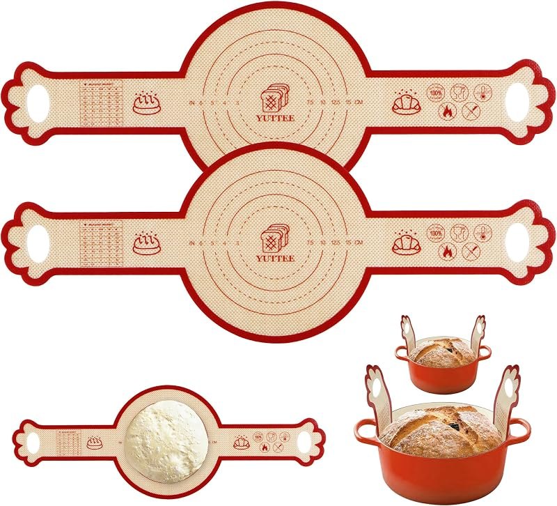 2PCS Silicone Bread Sling for Dutch Oven, 6 Inch Non-Stick Round Sourdough Baking Slings, Reusable Baking Cooking