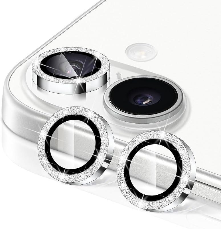 Camera Lens Protector for iPhone 17, 9H Ultra-thin Tempered Glass, Glitter Bling Cute Girly Metal Individual Camera